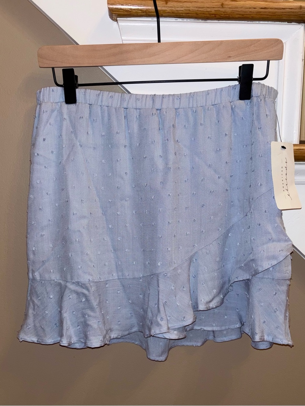 Textured Polka Dots Blue Ruffle Skirt size Medium NWT
